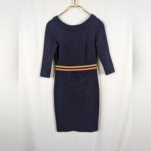 Boden Daisy Ottoman Rainbow Stripe Navy Blue Knit Sheath Dress Womens Sz 2P